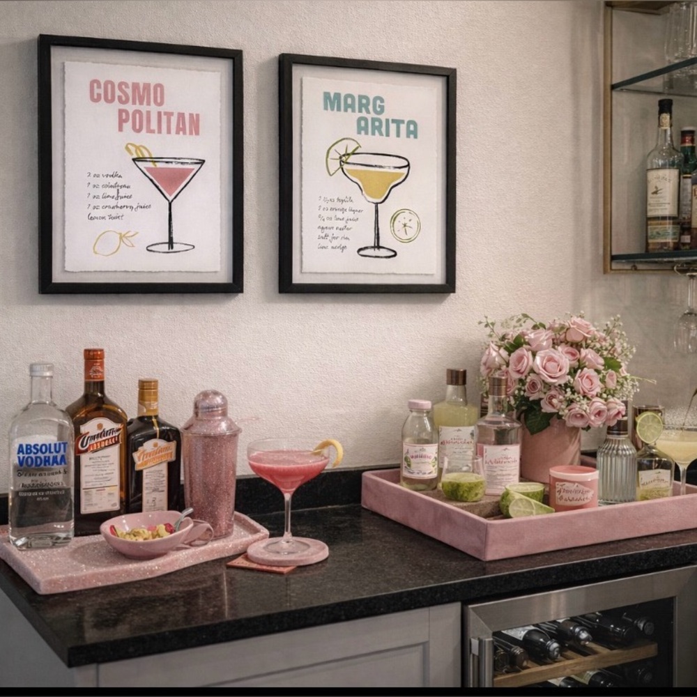 🍹Cosmos & Margaritas - 🔲 Framed Cocktail Recipe Wall Art Set (2) 🍸